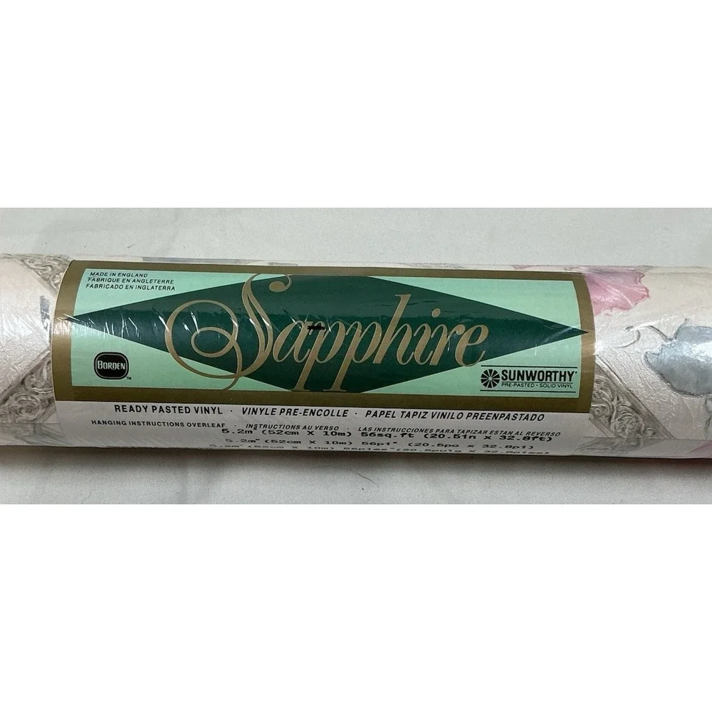 SunWorthy Sapphire Wallpaper #22640 Floral Vinyl 56 SqFt NOS Borden VTG England